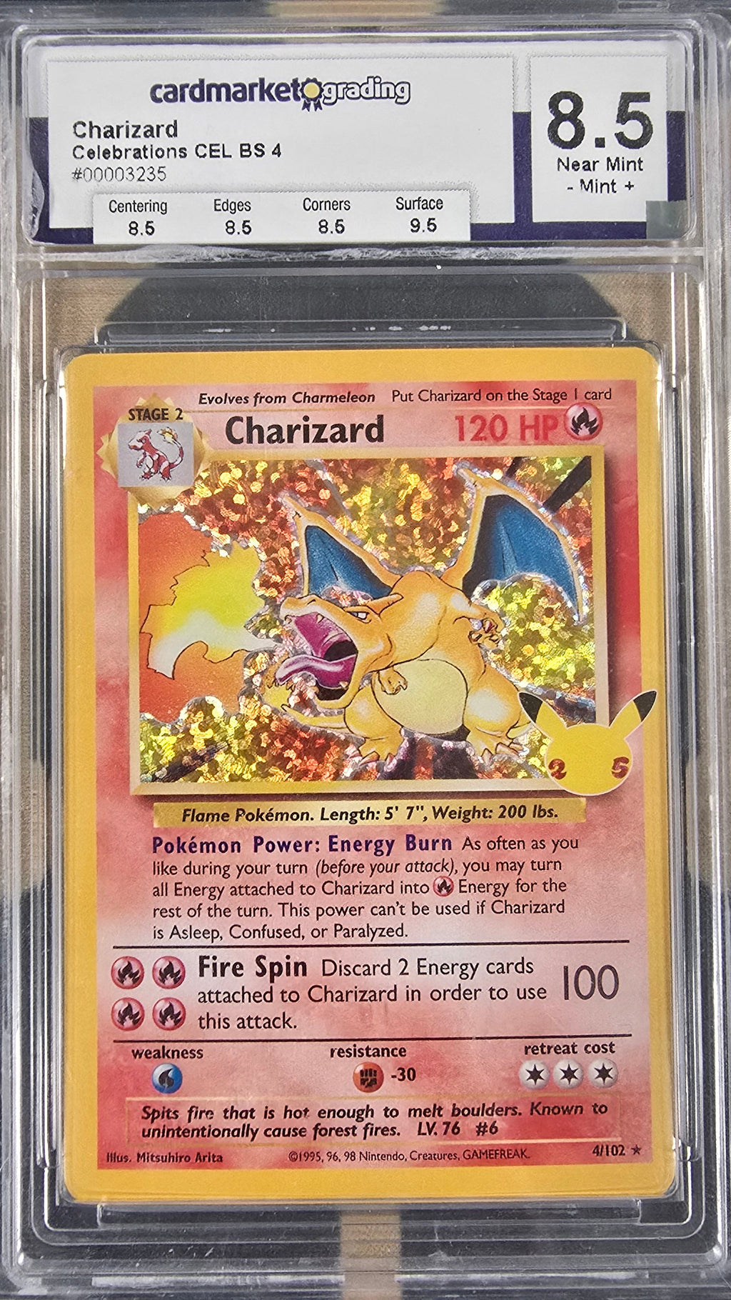 Glurak Pokemon - CEL BS4 Pokemon Slab - CMGrading 8,5