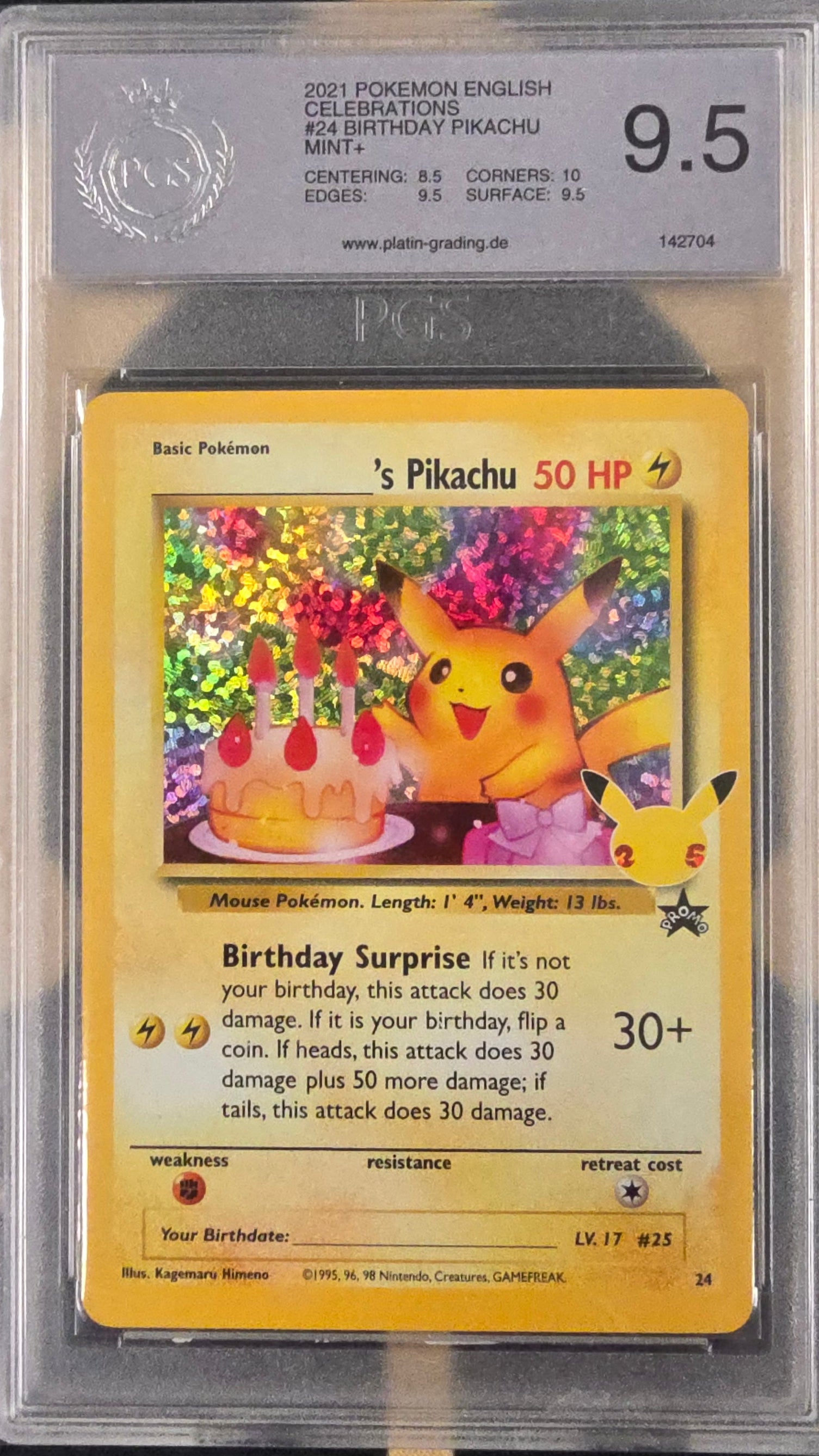 Birthday Pikachu - Celebtrations #24 Pokemon Slab - PGS 9,5